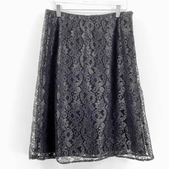 DRESS BARN Vintage Y2K Black Lace Floral Flowy A-Line Midi Skirt - Picture 4 of 10